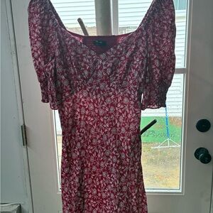 Madewell Red and White Floral Long Sleeve Dress